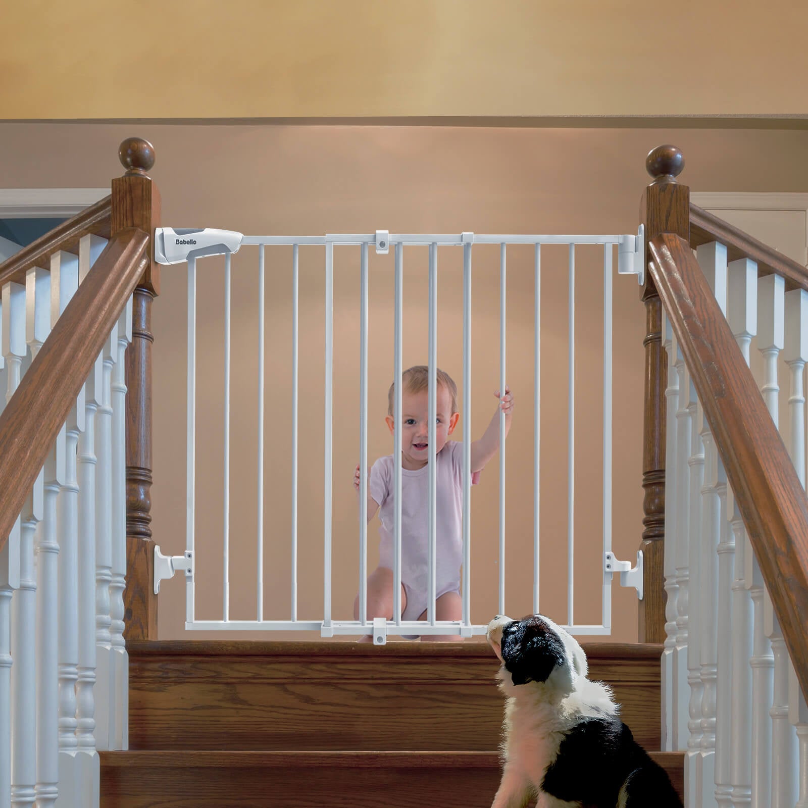 Babelio Upgraded 29 43 Baby Gate with Cat Door Auto Close Adjustable Easy Install Safe for Stairs Doorways