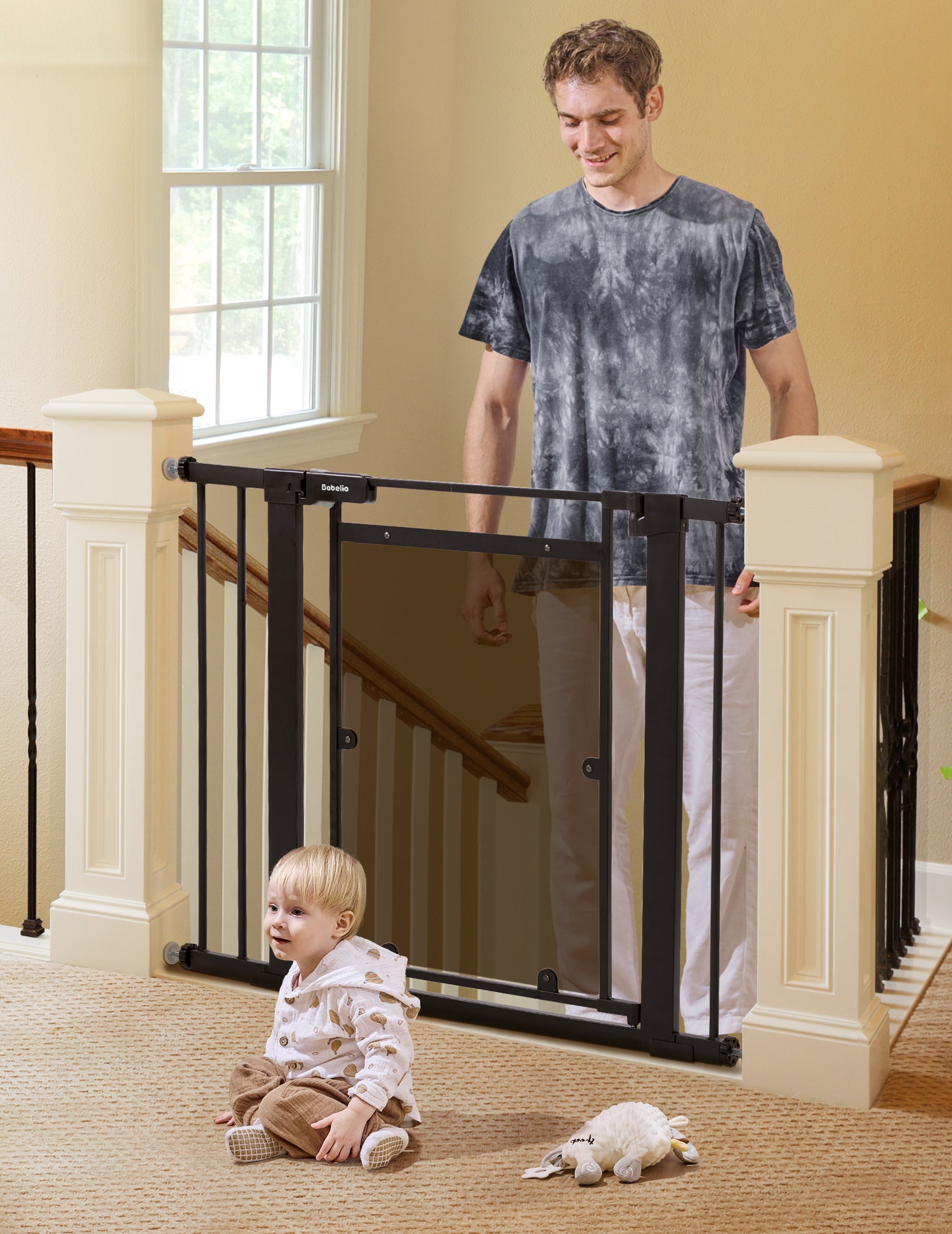 Babelio Clear Baby Gate, Auto Close Dog Gate | 29"-40" Gate for doorways | Pressure Mounted Child Gate