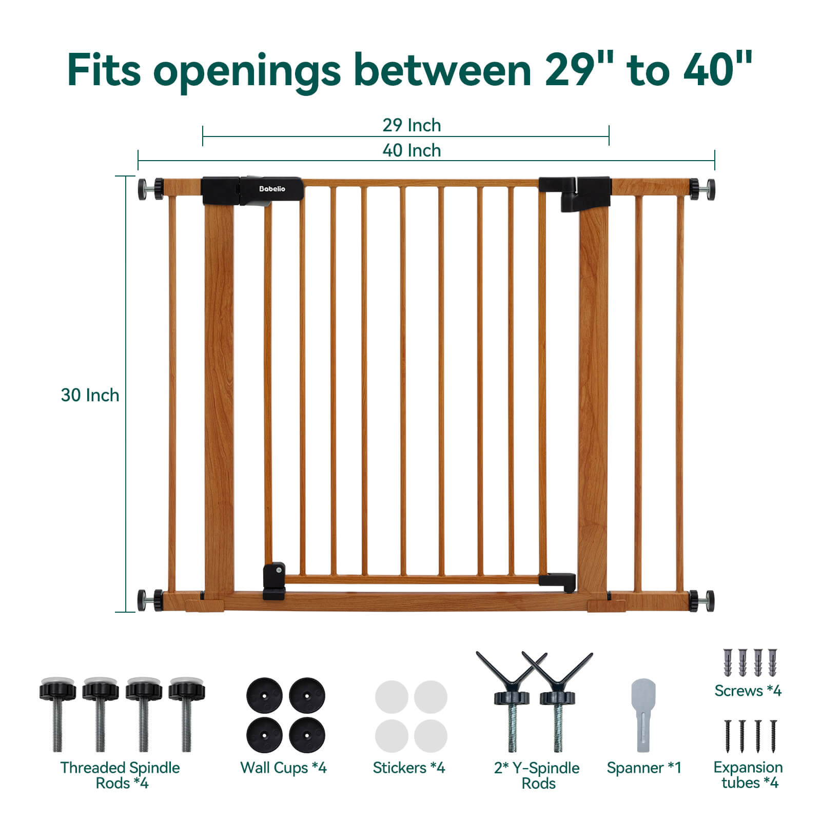 Babelio Adjustable Metal Baby Gate with Wood Pattern – Easy Install, Pressure Mounted, Auto-Close, No Drill