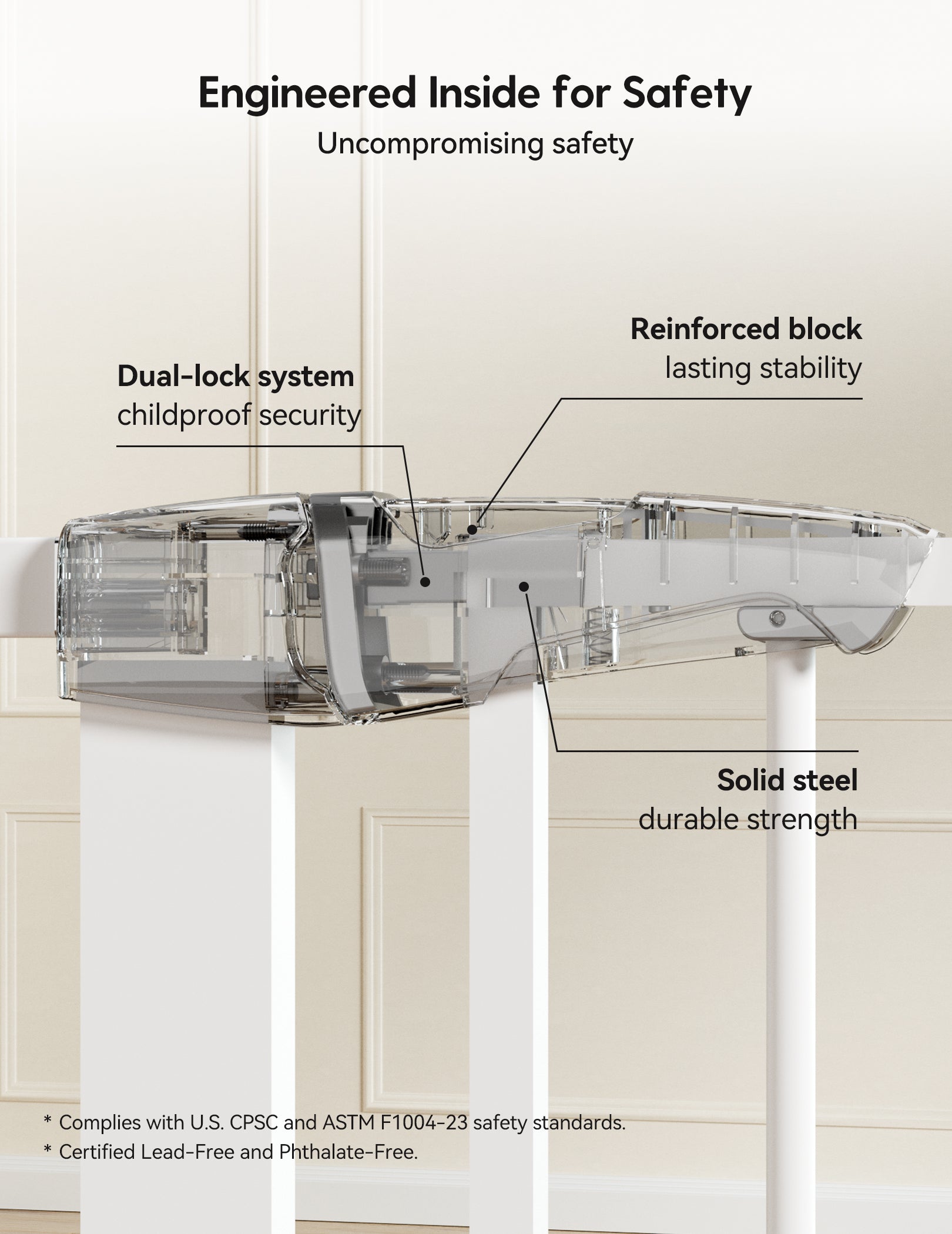 PressGuard P7 | Expandable Baby Gate for Stairs No Drill Pressure Mounted
