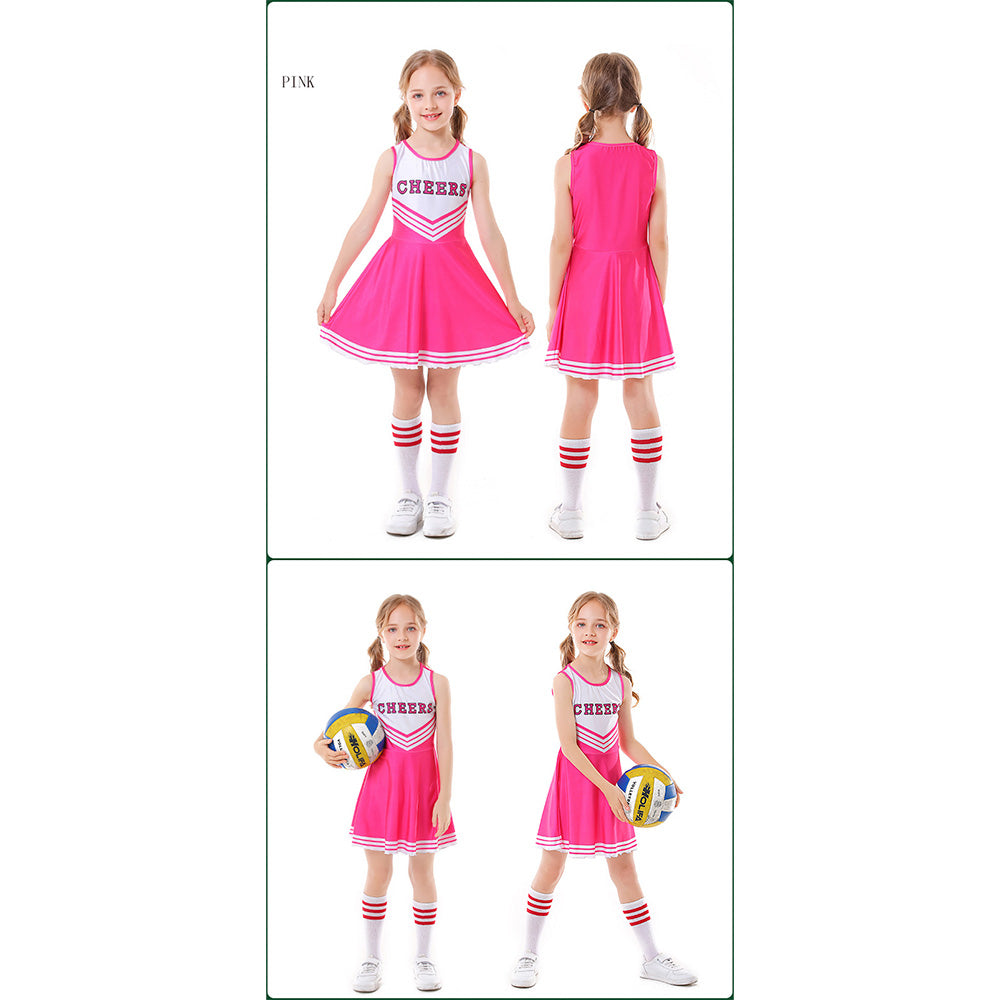 Tiny Cuddling Children's Cheerleader Costume Set - 5 Colors with Socks, Perfect for Stage Performances and Sports Events