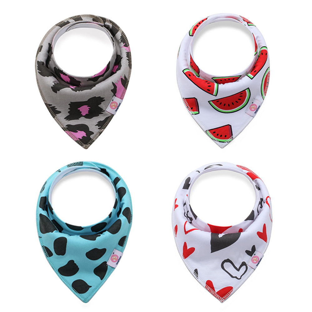 LulliNini Baby Bibs 4-Pack | Soft Cotton Double Layered Triangle Drool Cloths for Newborns