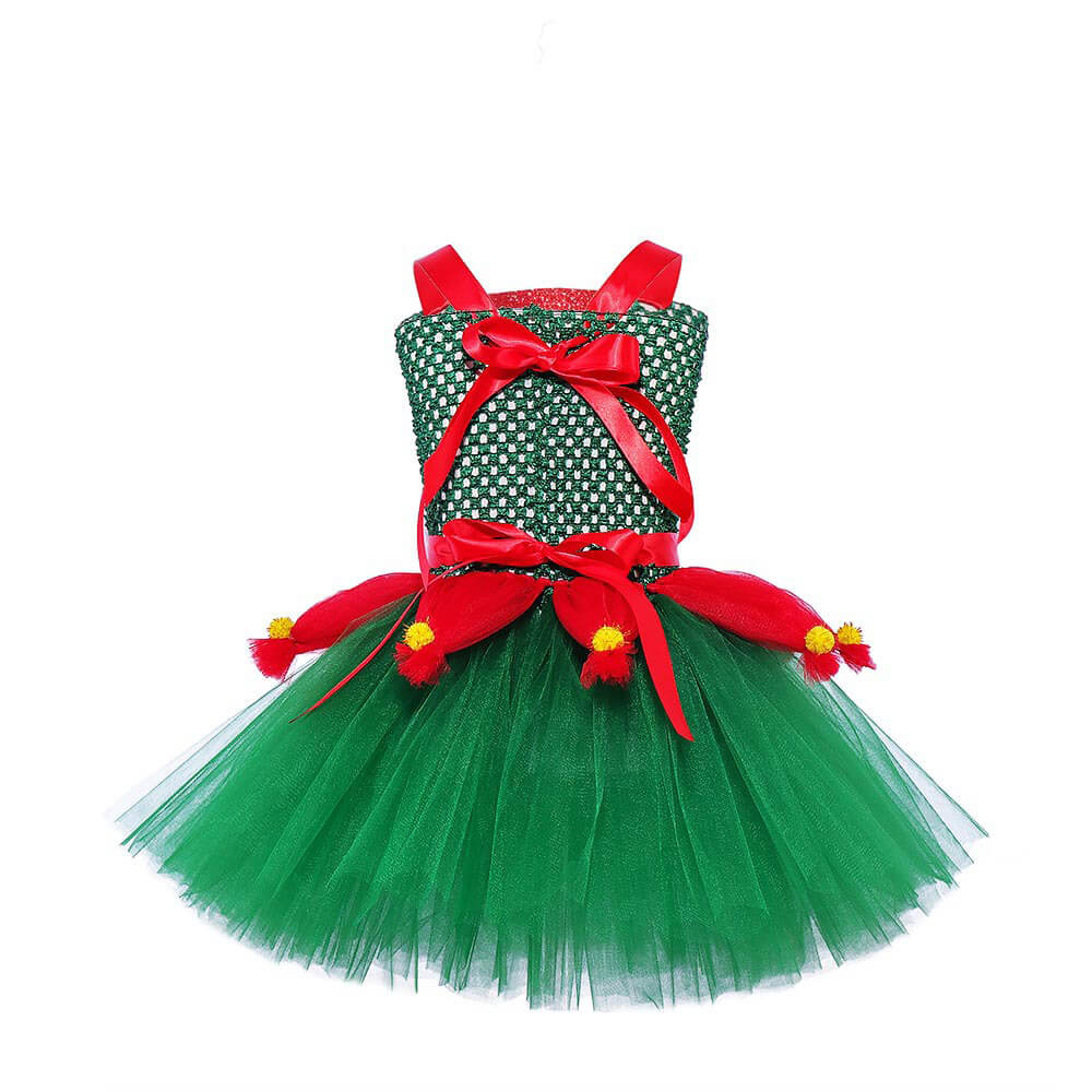 Jolly Elf Christmas Party Dress for Kids – Festive Red and Green Cosplay Tutu Outfit for Stage Performances & Holiday Fun