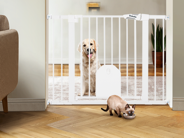 Babelio 29-55"W Fit Adjustable Safety Gate with Lockable Pet Door | Privilege