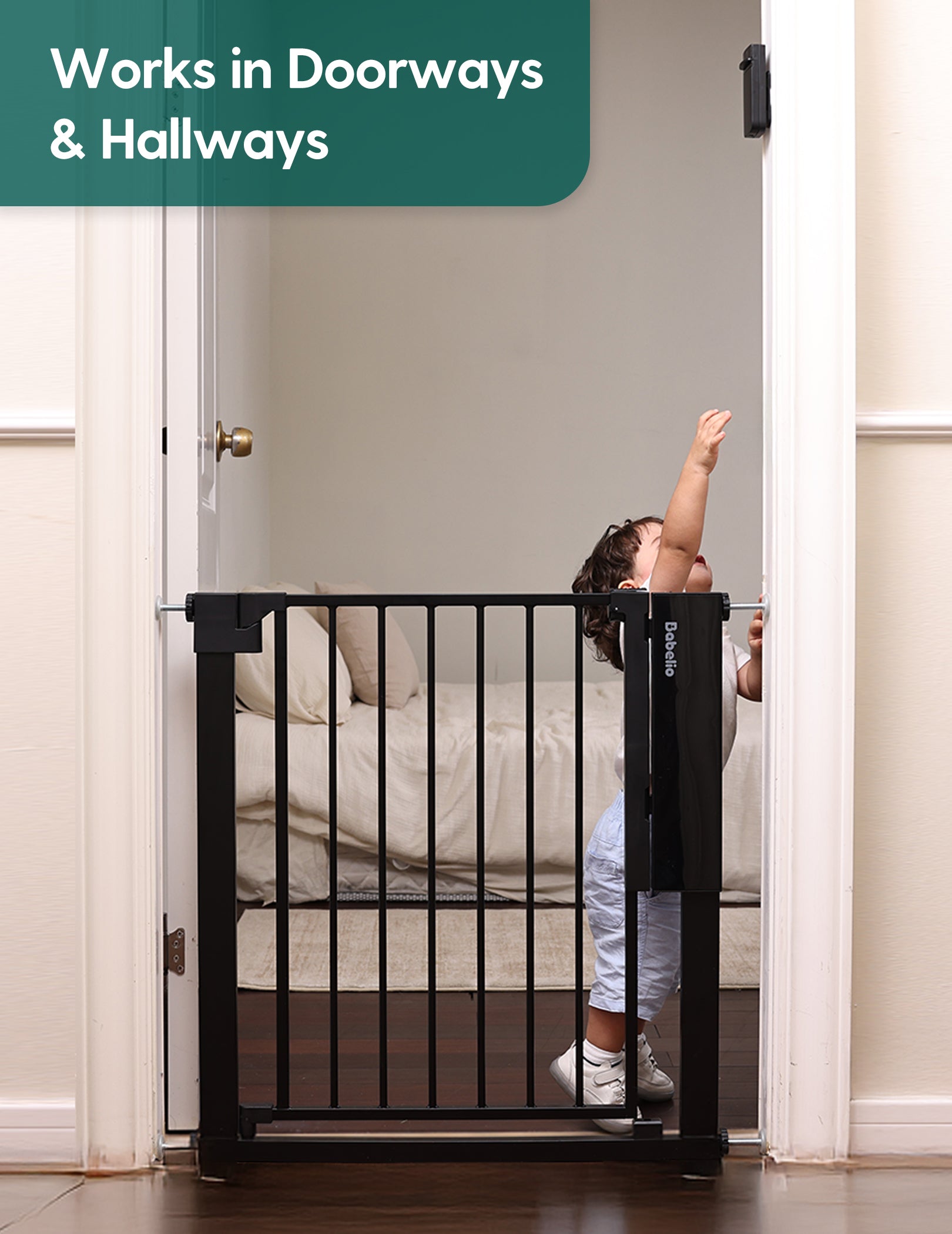 Sensepass | Smart Baby Gate for Doorways & Stairs - Infrared Auto-Unlock & Auto-Close