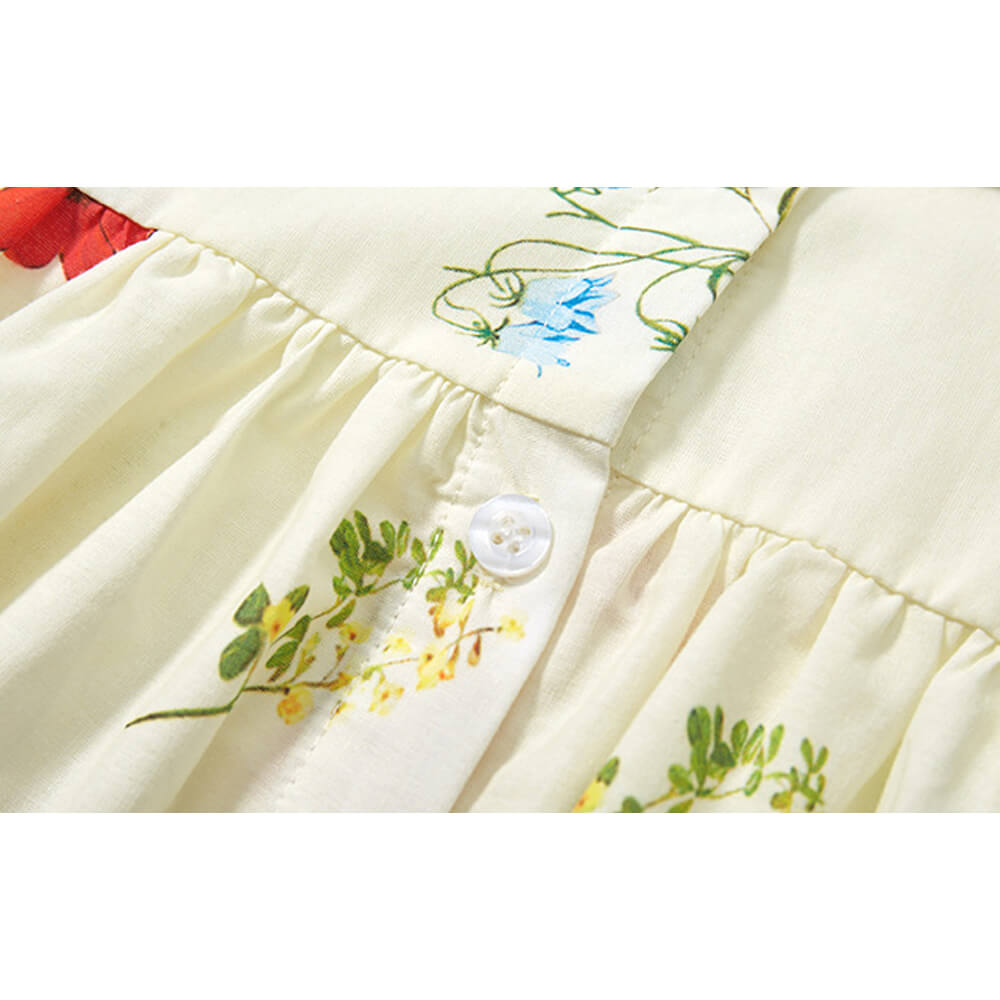 Girls' Summer Garden Floral Dress with Flutter Sleeves - Pure Cotton Princess Dress
