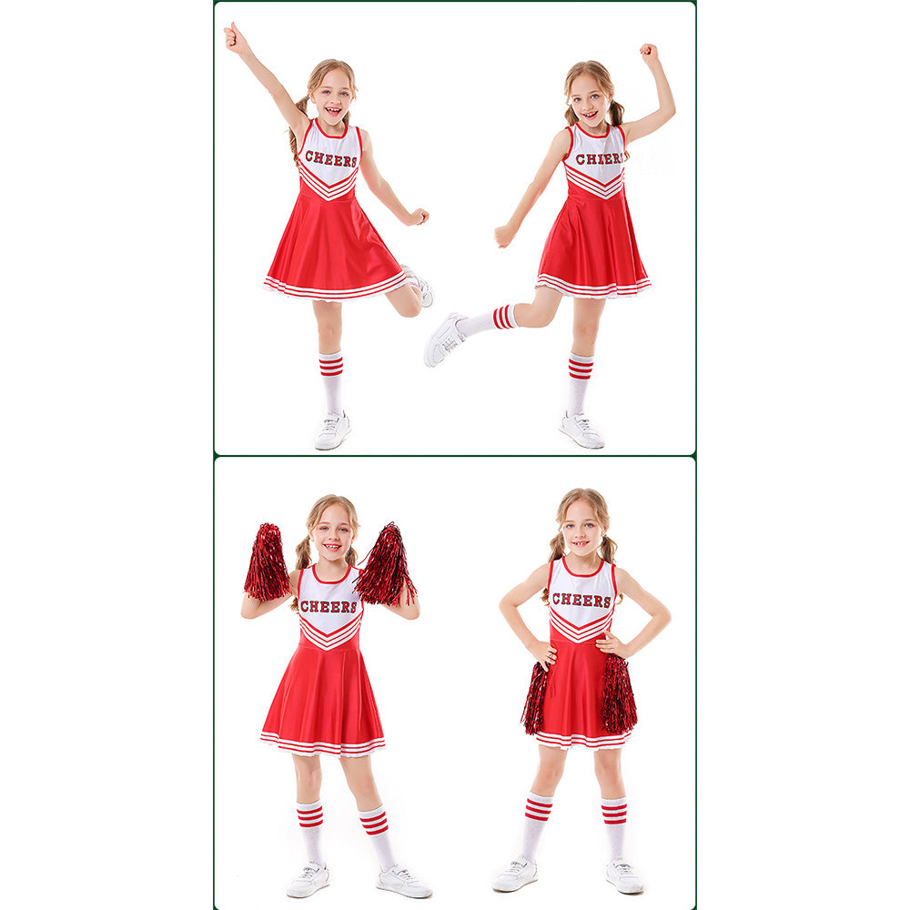 Tiny Cuddling Children's Cheerleader Costume Set - 5 Colors with Socks, Perfect for Stage Performances and Sports Events