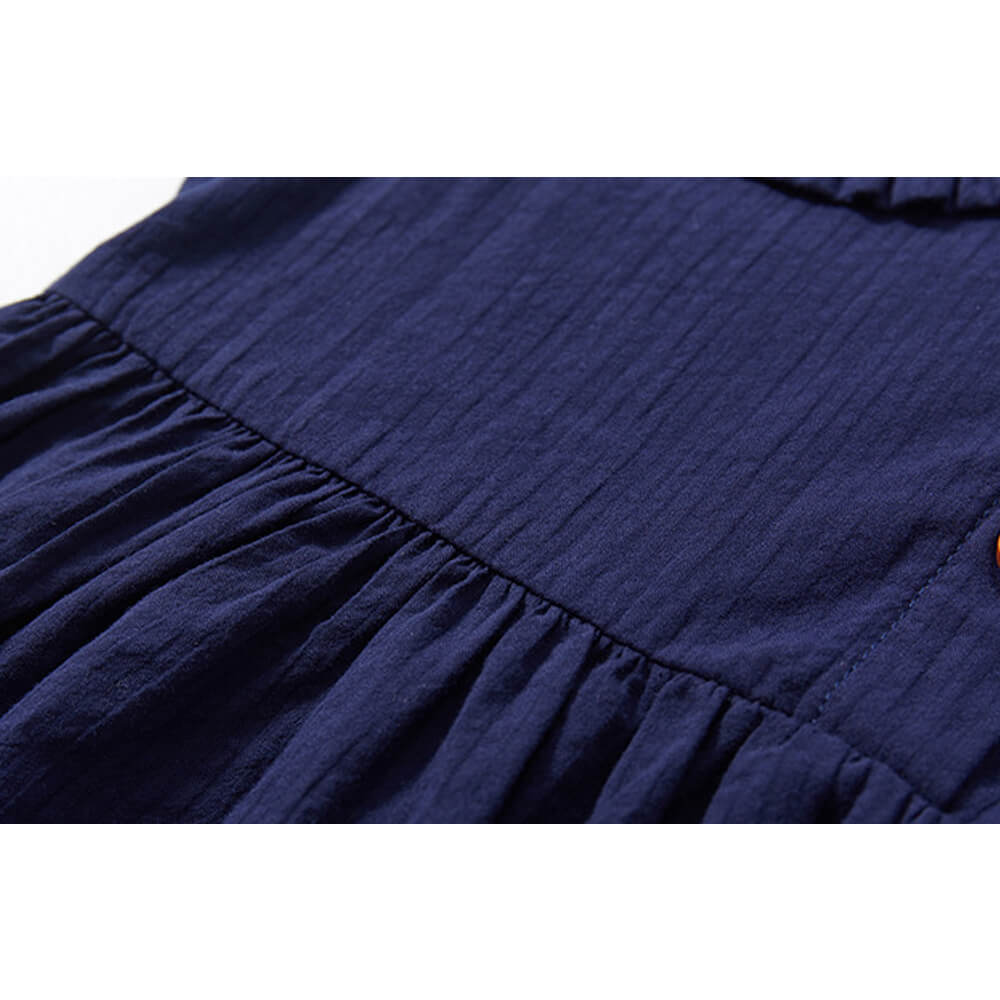 Navy Blue Cotton Princess Dress with Contrast Peter Pan Collar for Girls