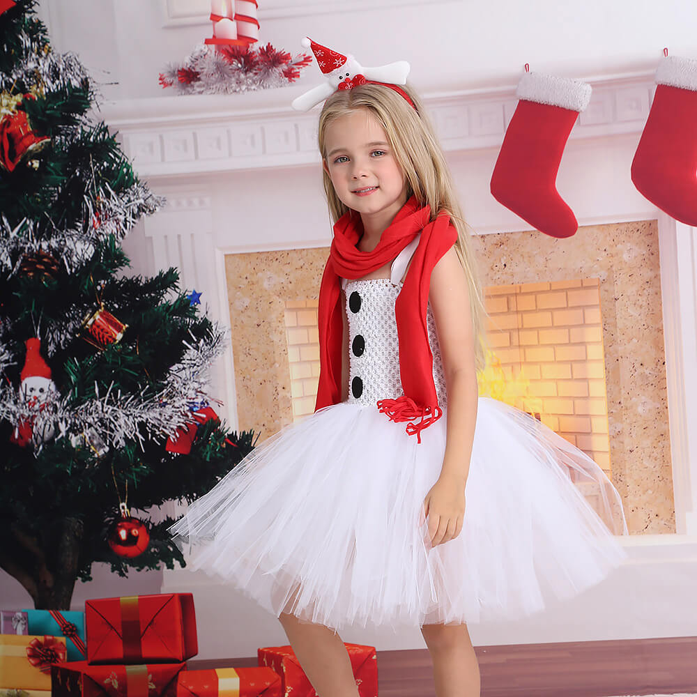Snow Princess Dance Dress for Girls - European Style Christmas Snowman Costume Set