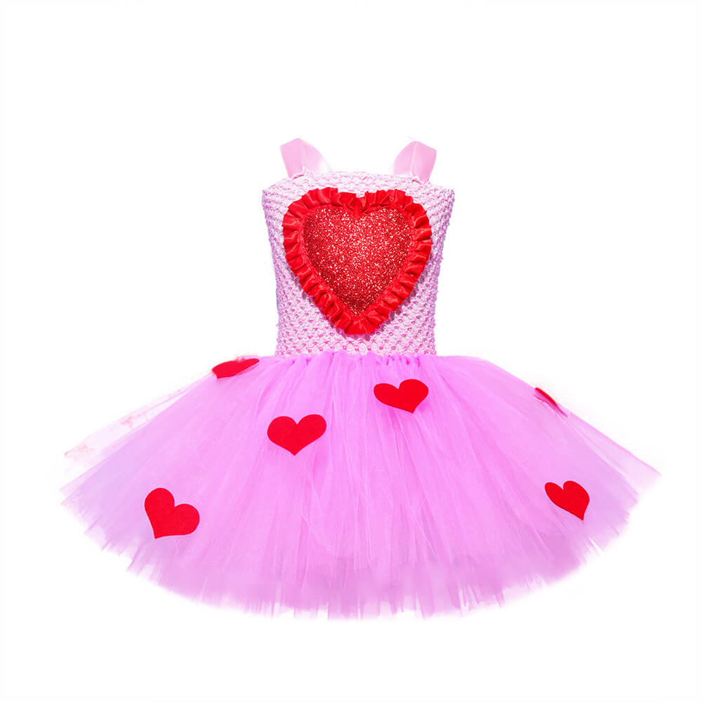 Charming Love-Heart Princess Tutu Dress - Glittering Sleeveless Barbie Dress for Girls