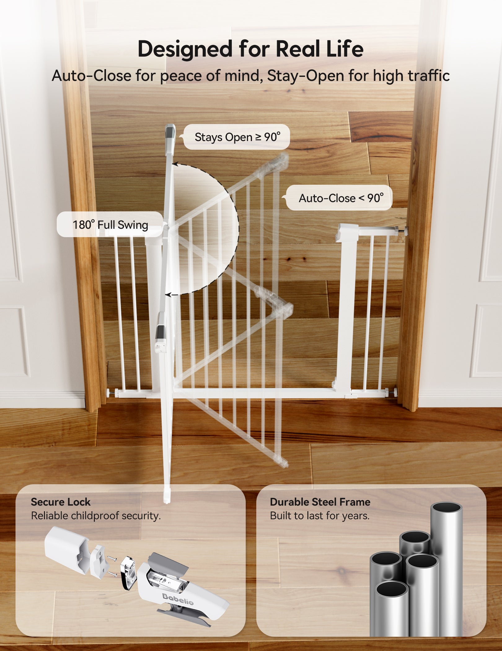 PressGuard P7 | Expandable Baby Gate for Stairs No Drill Pressure Mounted