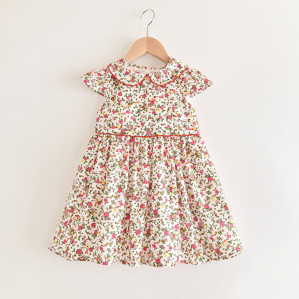 Tiny Cuddling Floral girl's temperament flying sleeve lapel dress