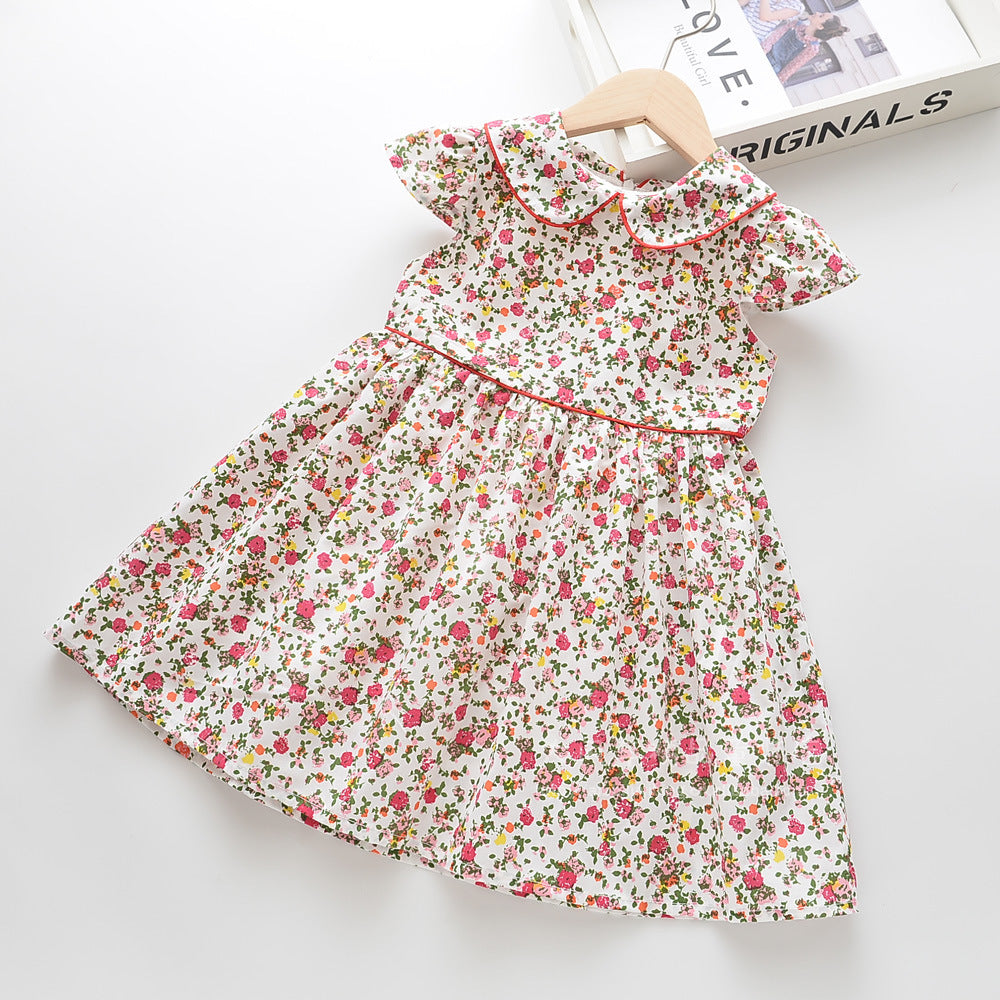 Tiny Cuddling Floral girl's temperament flying sleeve lapel dress