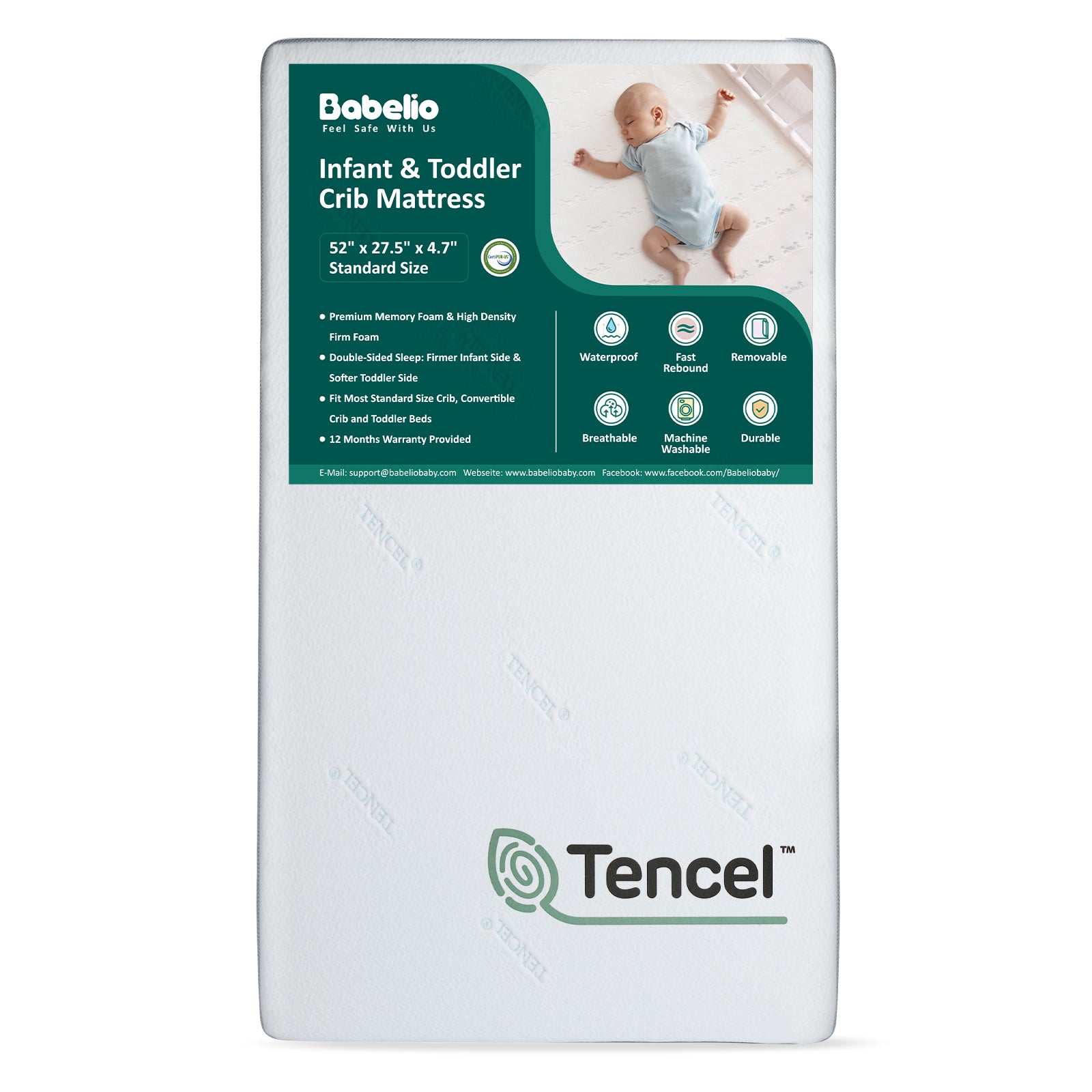 Cloud 2 Crib & Toddler Mattress with Tencel Cover Dual-Sided Memory Foam