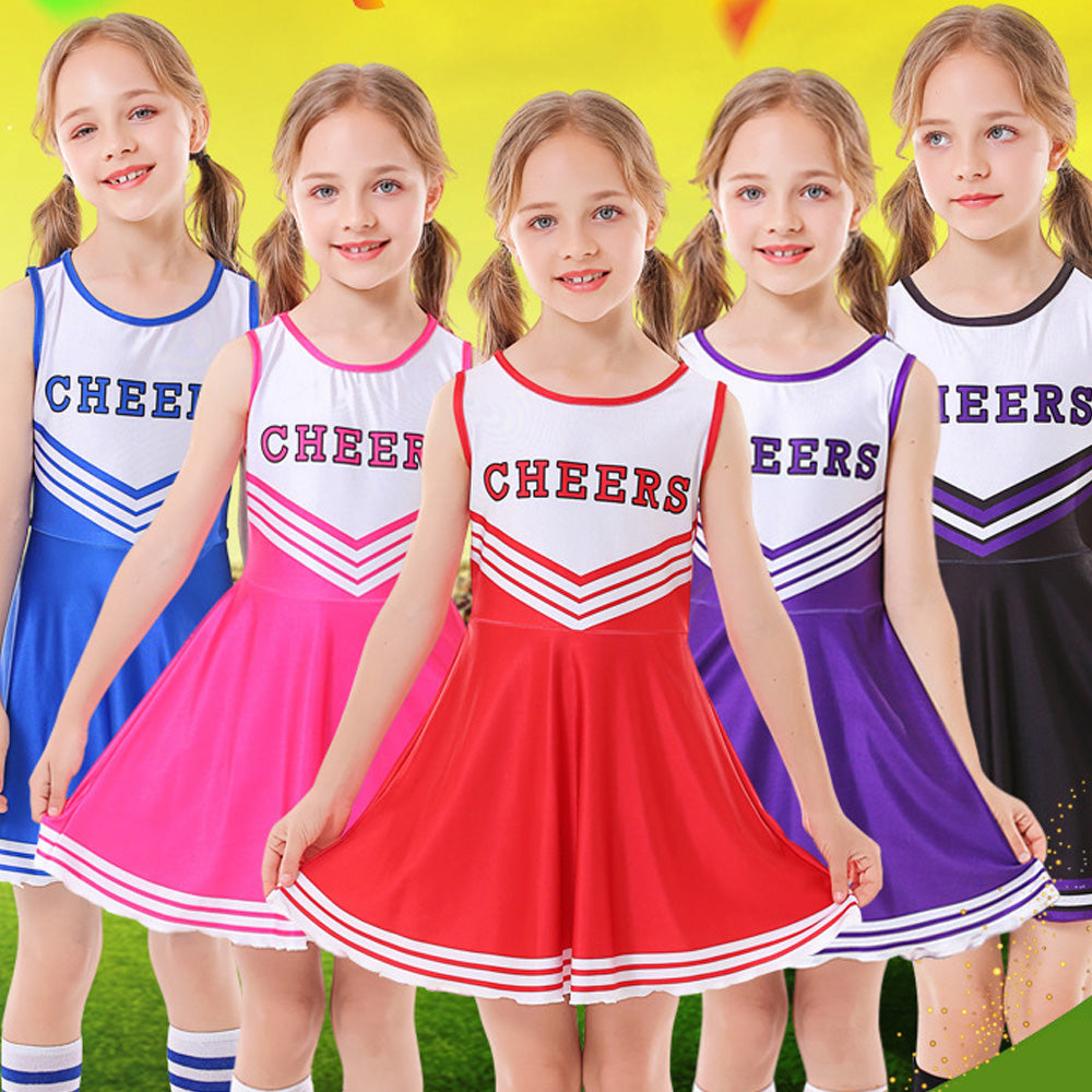 Tiny Cuddling Children's Cheerleader Costume Set - 5 Colors with Socks, Perfect for Stage Performances and Sports Events