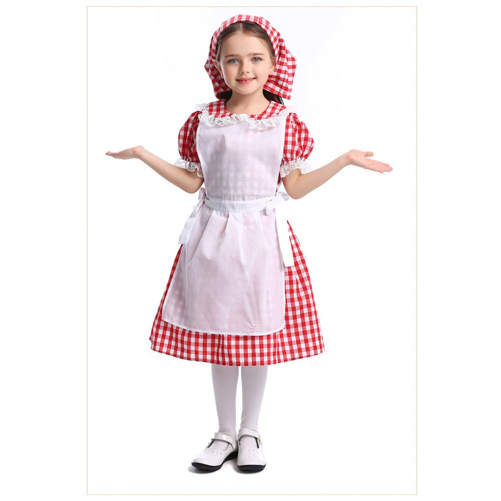 Tiny Cuddling Classic Farm Girl Costume - Red Gingham Dress with White Apron for Kids