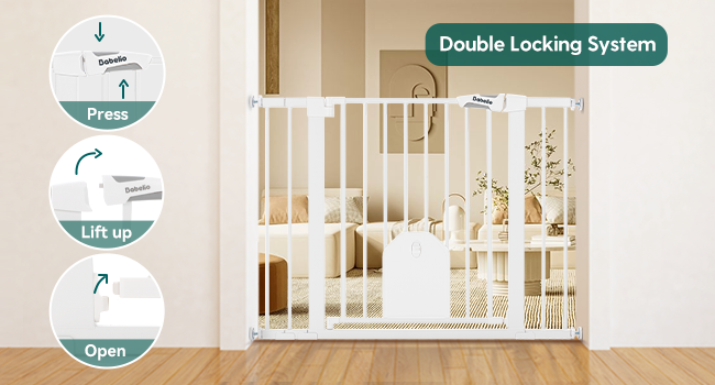 Babelio 29-55"W Fit Adjustable Safety Gate with Lockable Pet Door | Privilege