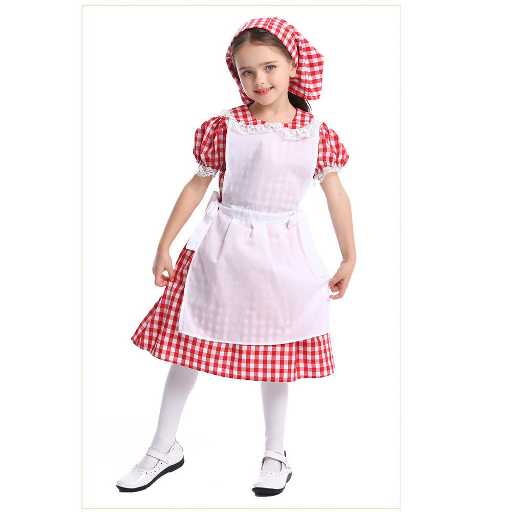 Tiny Cuddling Classic Farm Girl Costume - Red Gingham Dress with White Apron for Kids