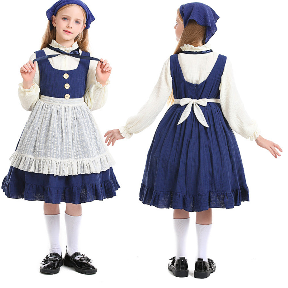 Tiny Cuddling Children's Match Girl Costume for Stage Performance - Peasant Dress with Apron and Bonnet