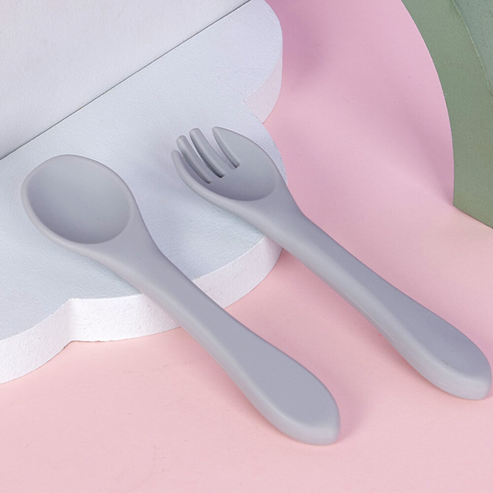 Baby Soft-Grip Silicone Spoon and Fork Set - Perfect for Training and Teething