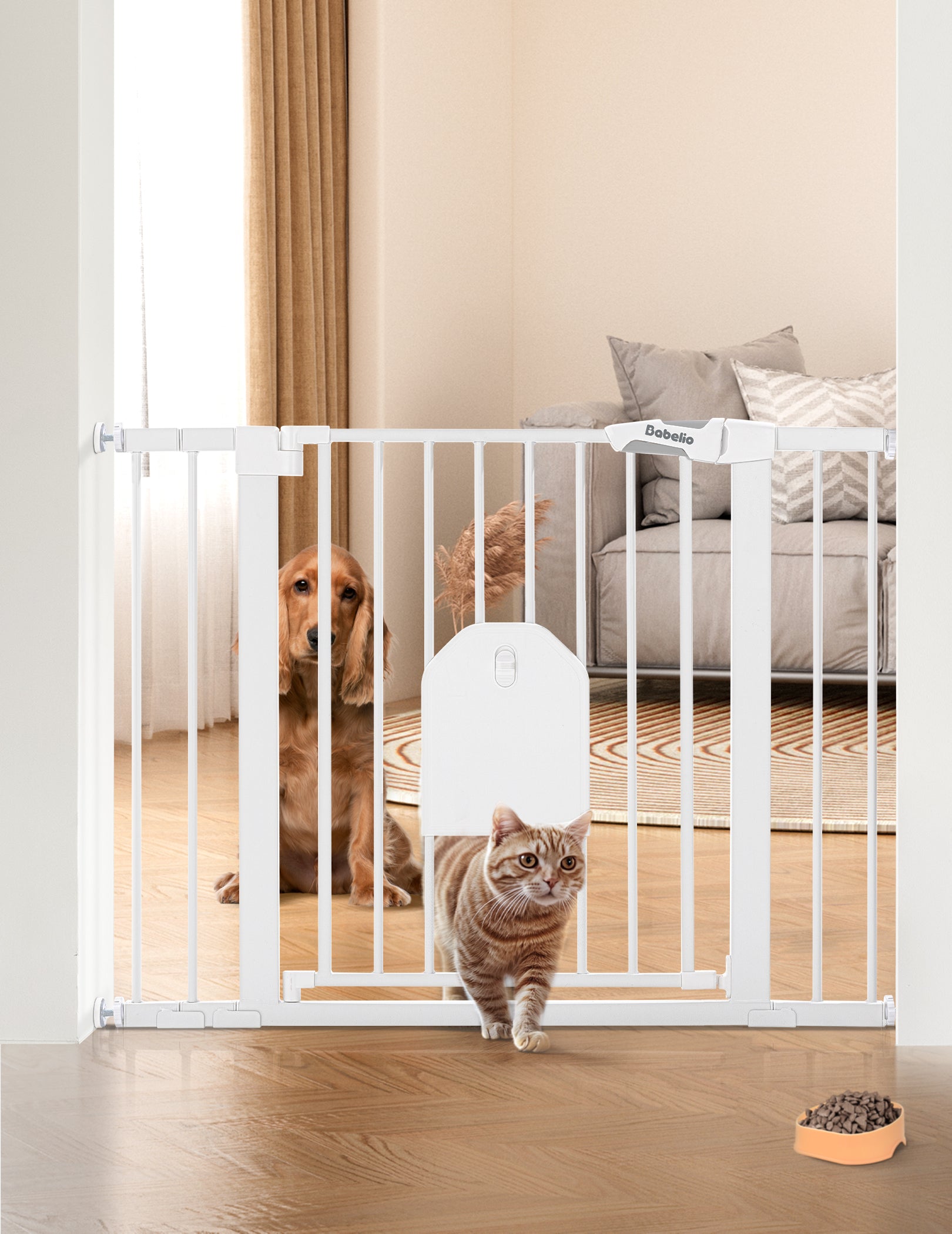 Babelio 29-55"W Fit Adjustable Safety Gate with Lockable Pet Door | Privilege