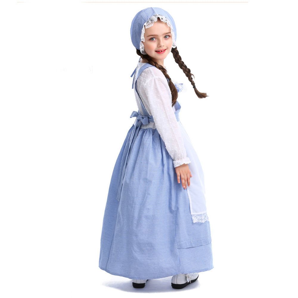 Tiny Cuddling Children's Theatre Costume - European Farm Girl Dress, Blue Gingham