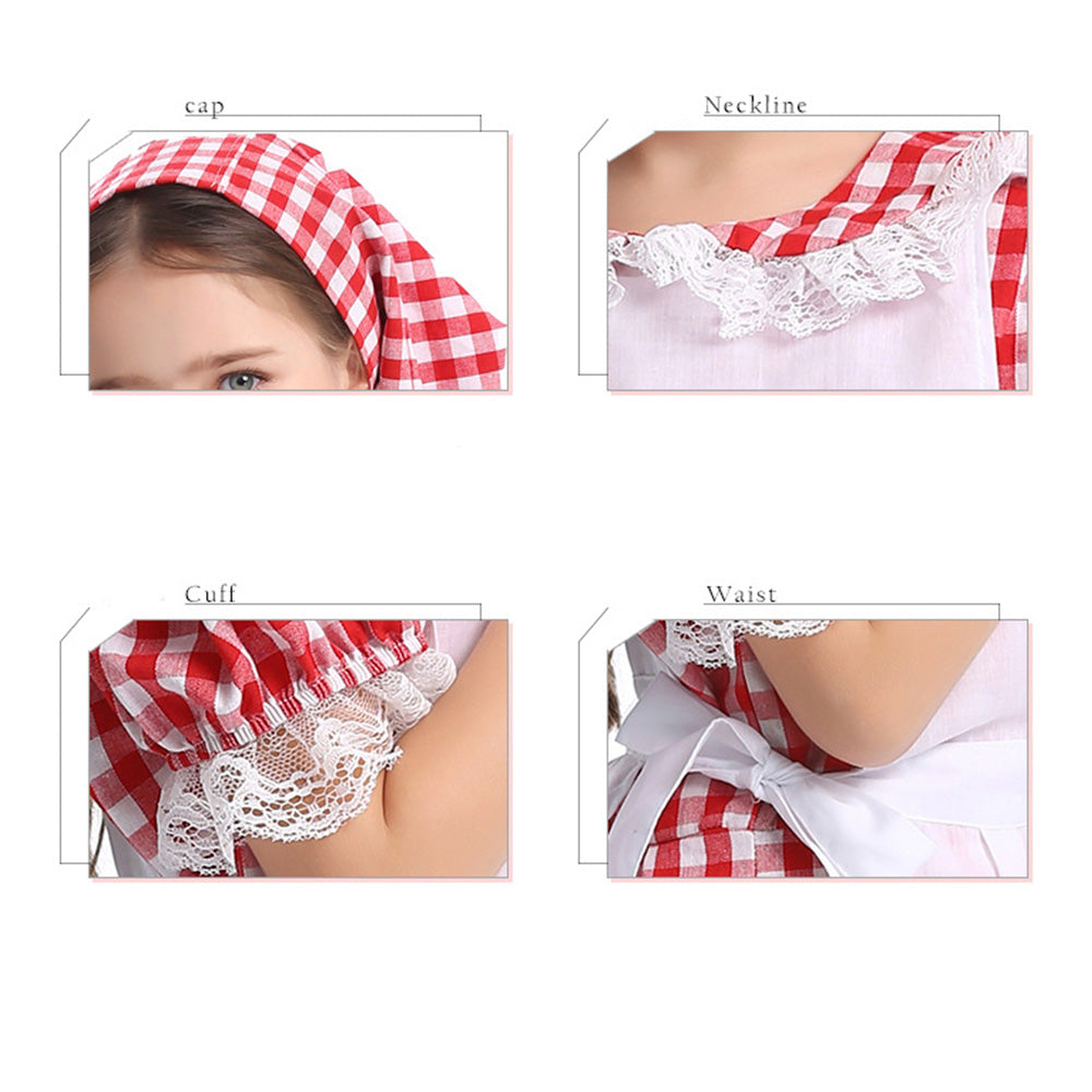 Tiny Cuddling Classic Farm Girl Costume - Red Gingham Dress with White Apron for Kids