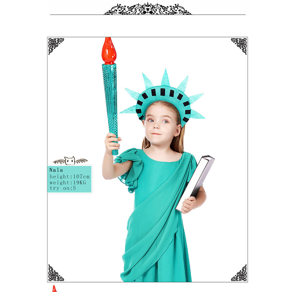 Tiny Cuddling Girls' Statue of Liberty Costume - Kids' Greek Goddess Gown with Torch and Crown - Halloween and Stage Performance Dress