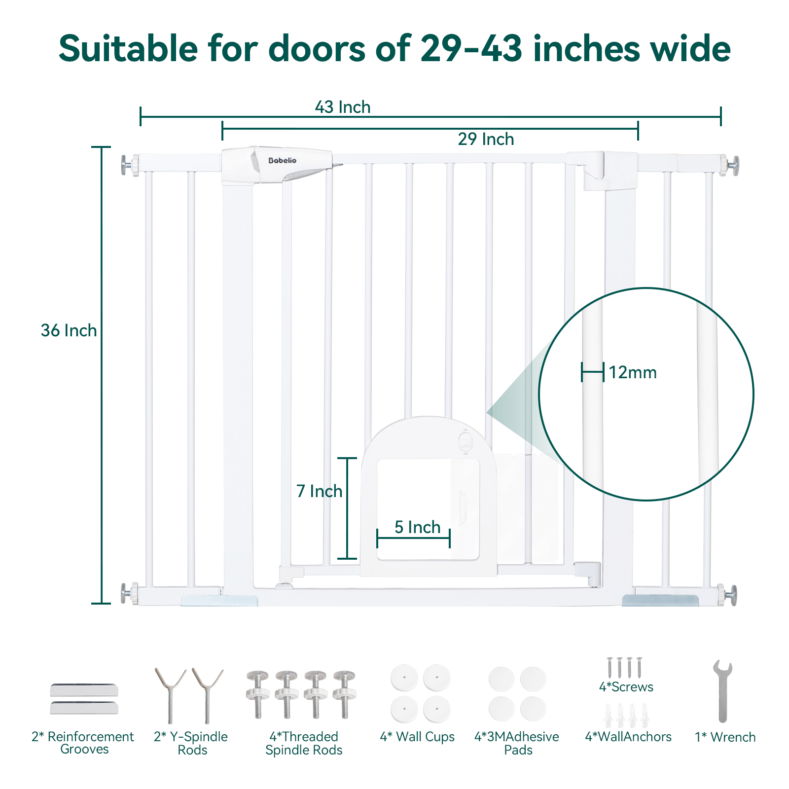 Babelio 29" to 43" Wide 36" High Baby Gate with Adjustable Cat Door | Privilege