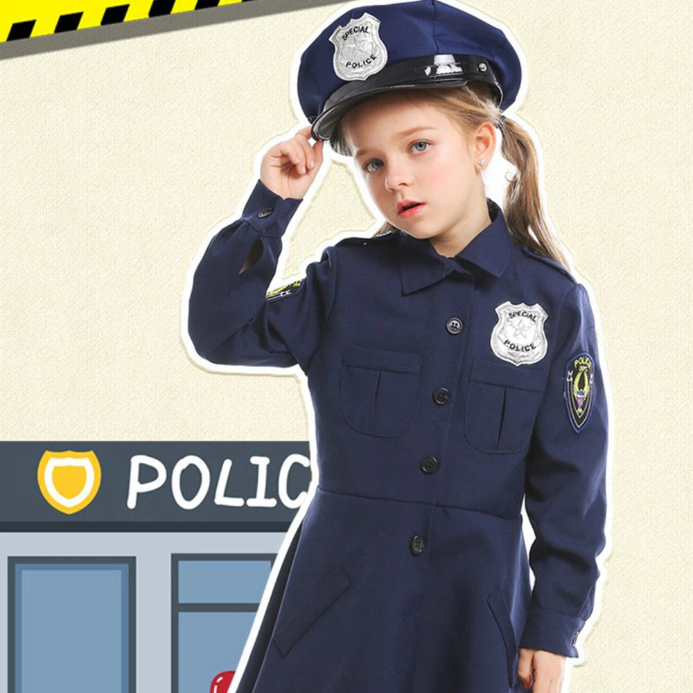 Tiny Cuddling Slim-fit Long Sleeve Police Dress for Girls | 2024 Halloween Costume