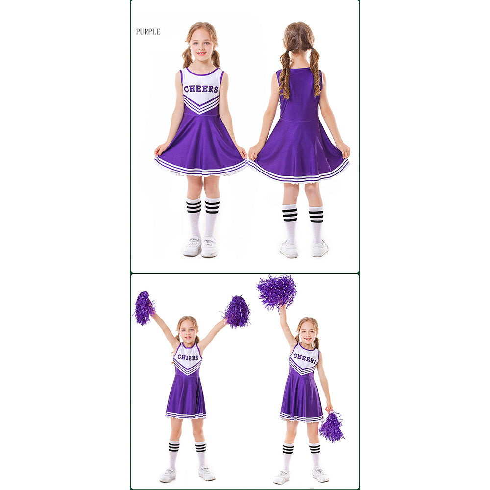 Tiny Cuddling Children's Cheerleader Costume Set - 5 Colors with Socks, Perfect for Stage Performances and Sports Events