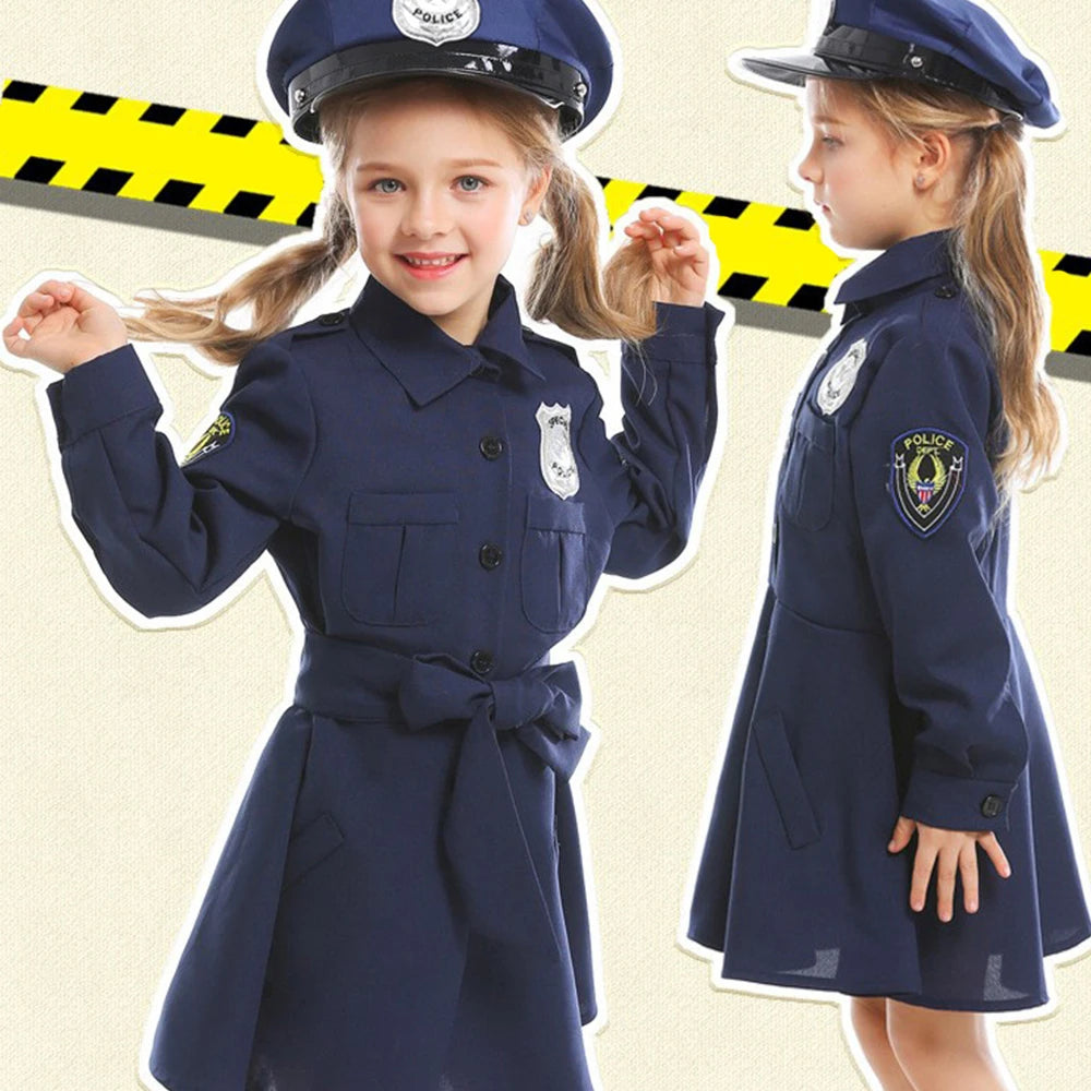 Tiny Cuddling Slim-fit Long Sleeve Police Dress for Girls | 2024 Halloween Costume