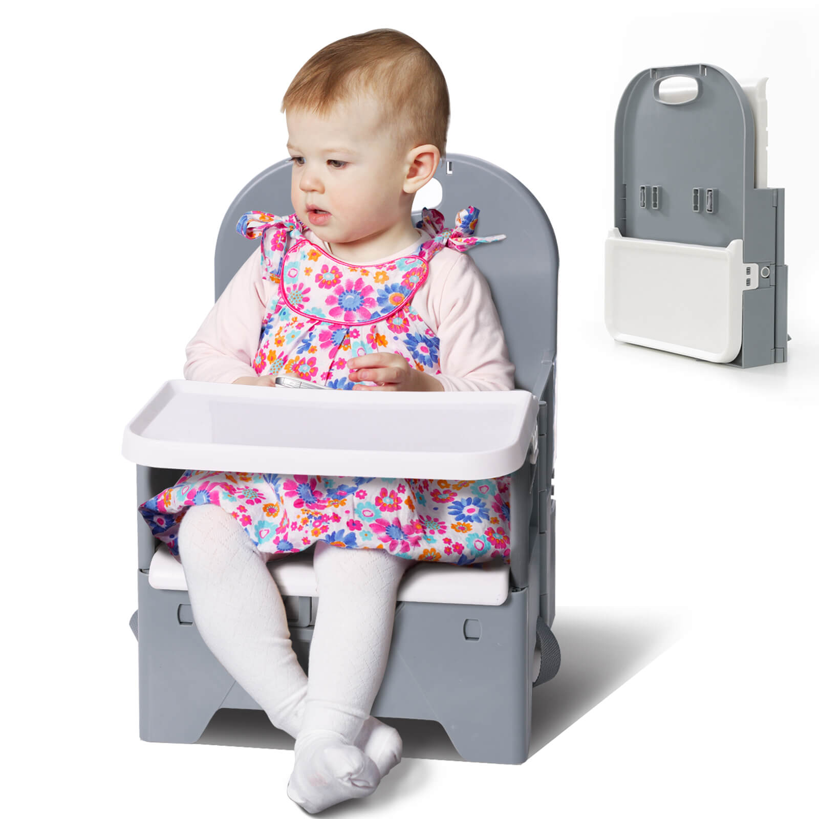 BABELIO Portable Baby Booster Seat - Foldable Dining Chair with Adjustable Tray for 6-36 Months