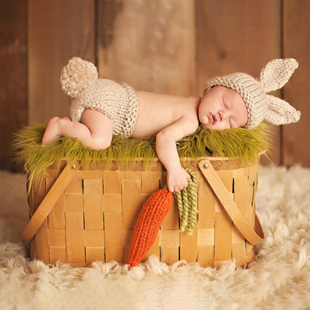 Hand-Knit Bunny Ensemble for Newborn Photography - Snuggly Baby Rabbit Costume with Carrot Prop