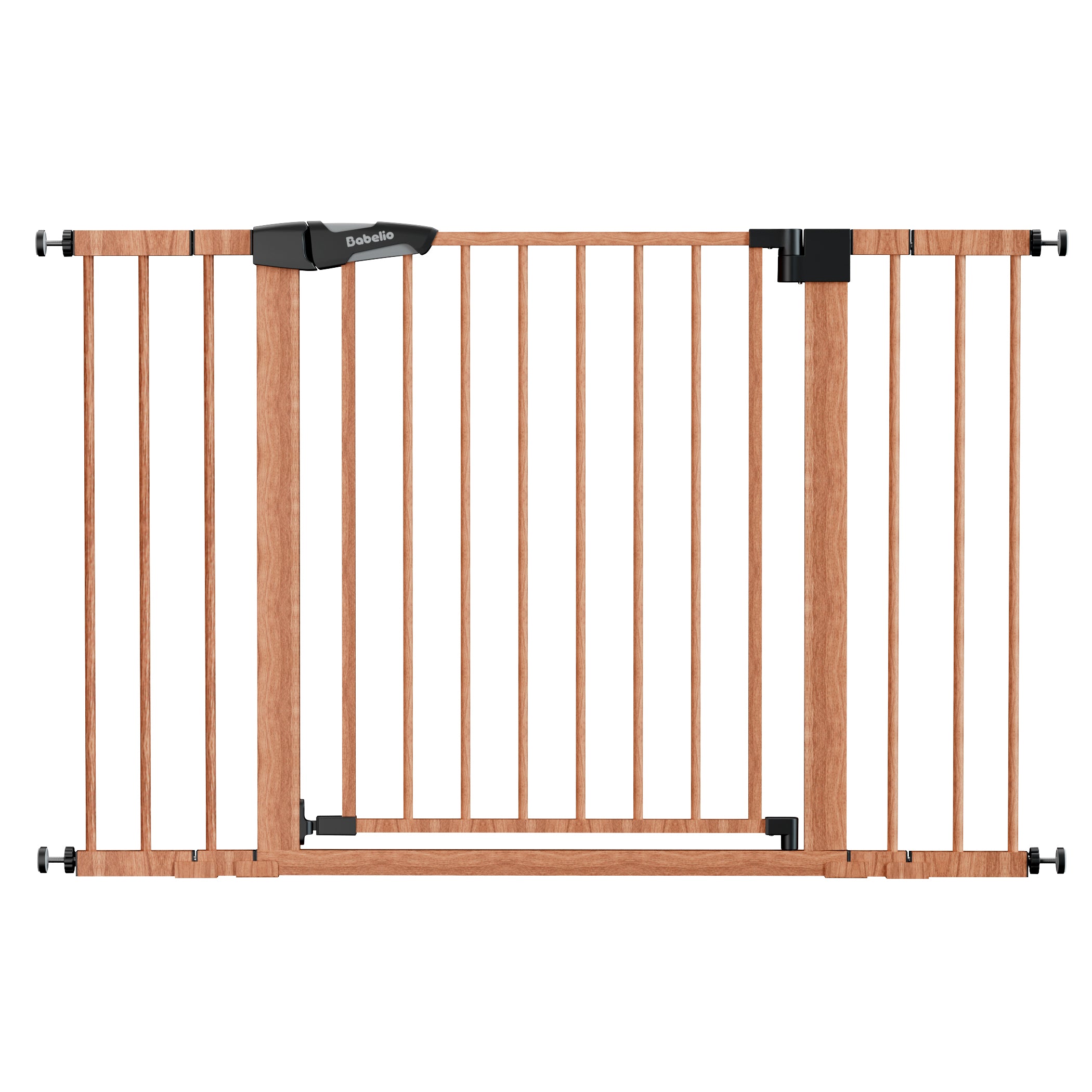 Wooden baby gate with metal bars on a white background#Color_Wood Pattern