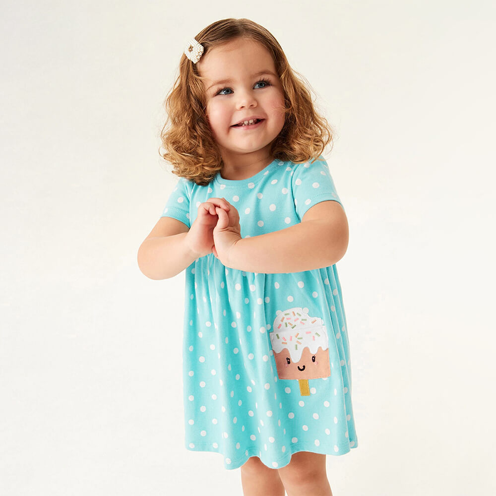 Sweet Treat Polka Dot Summer Dress for Girls - Cartoon Print Princess Dress