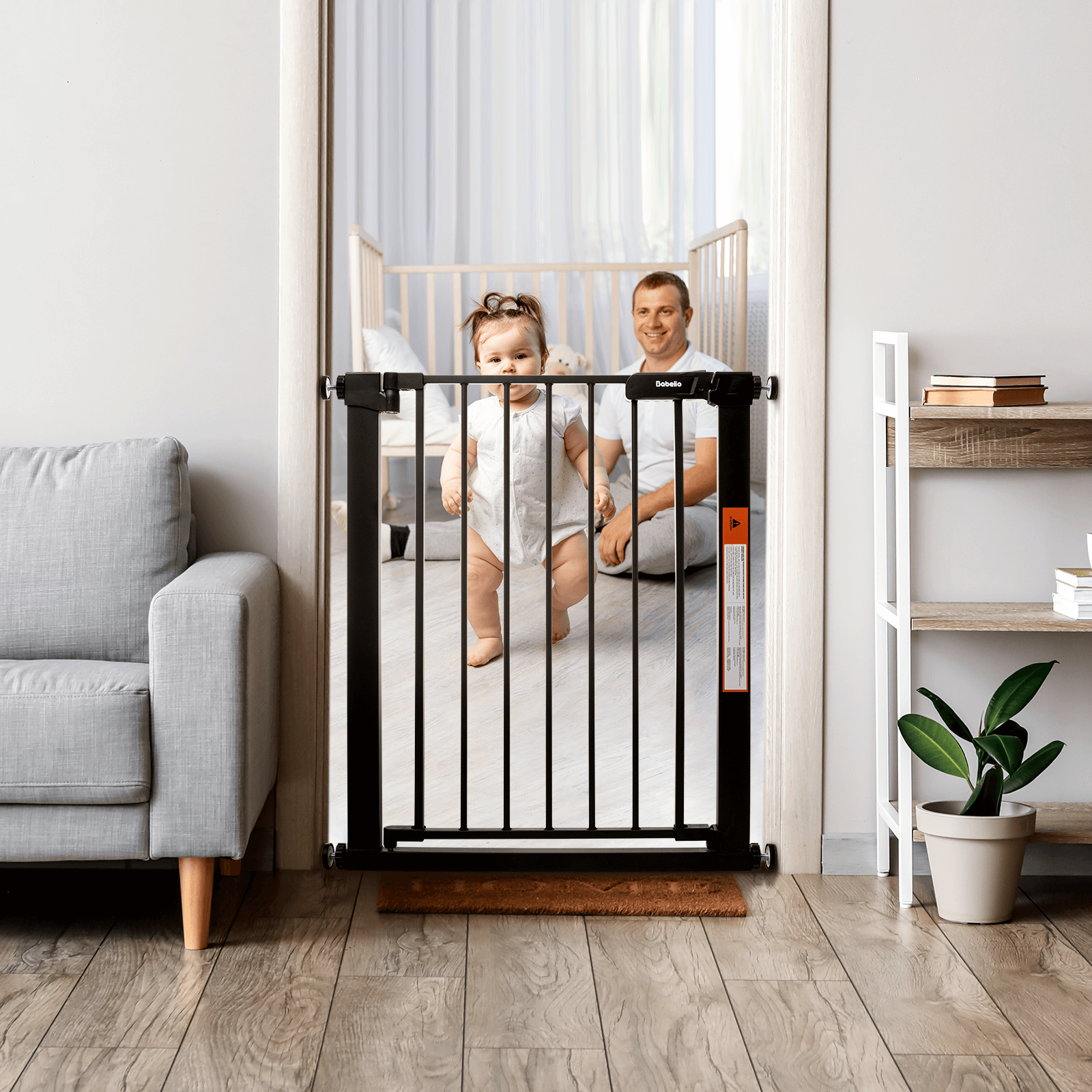 Babelio Narrow Baby Gate Easy Install, Auto-Close, Pressure Mounted, 30" Tall