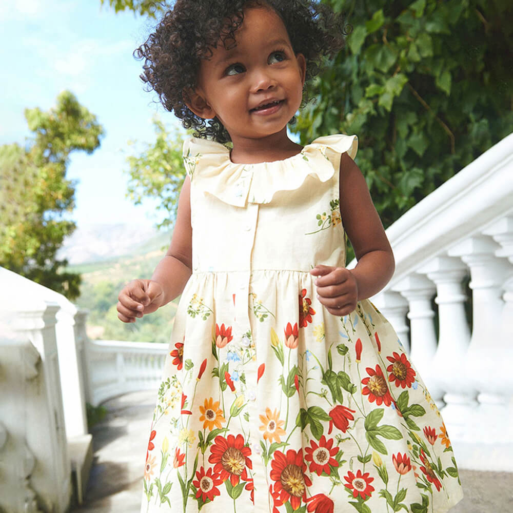 Girls' Summer Garden Floral Dress with Flutter Sleeves - Pure Cotton Princess Dress