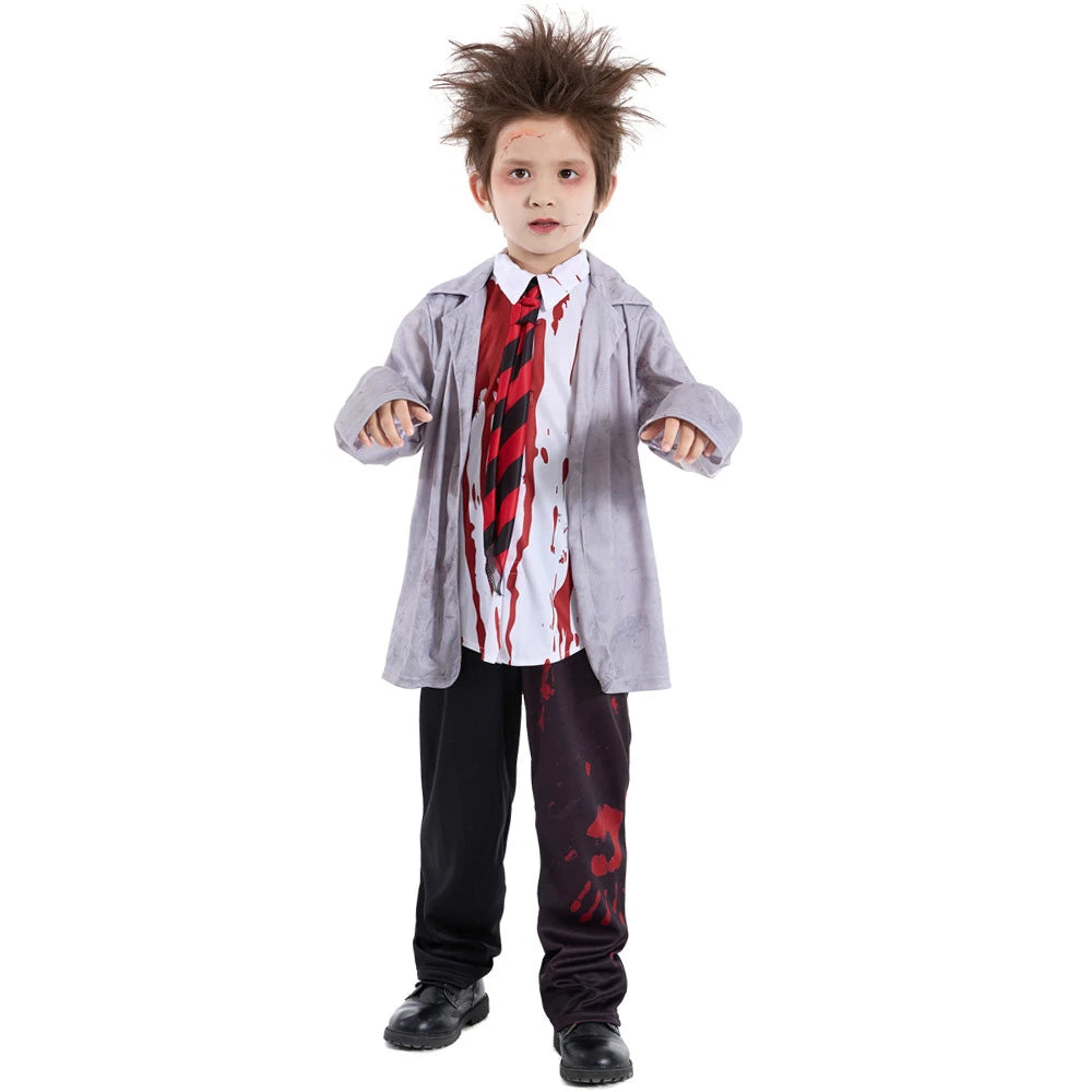 Tiny Cuddling Gray Vampire Student Uniform for Kids | 2024 Halloween Costume