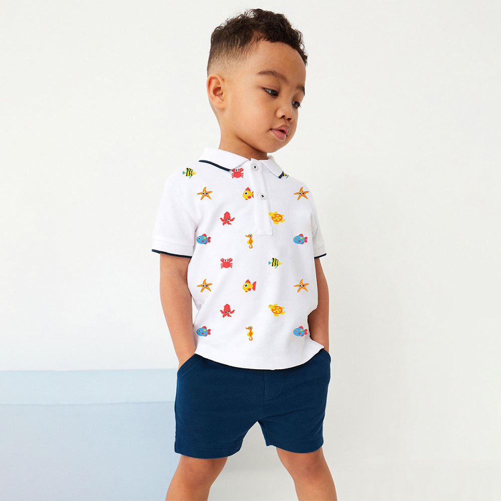 Boys' Playful Cartoon Summer Set with Cotton Tee and Shorts