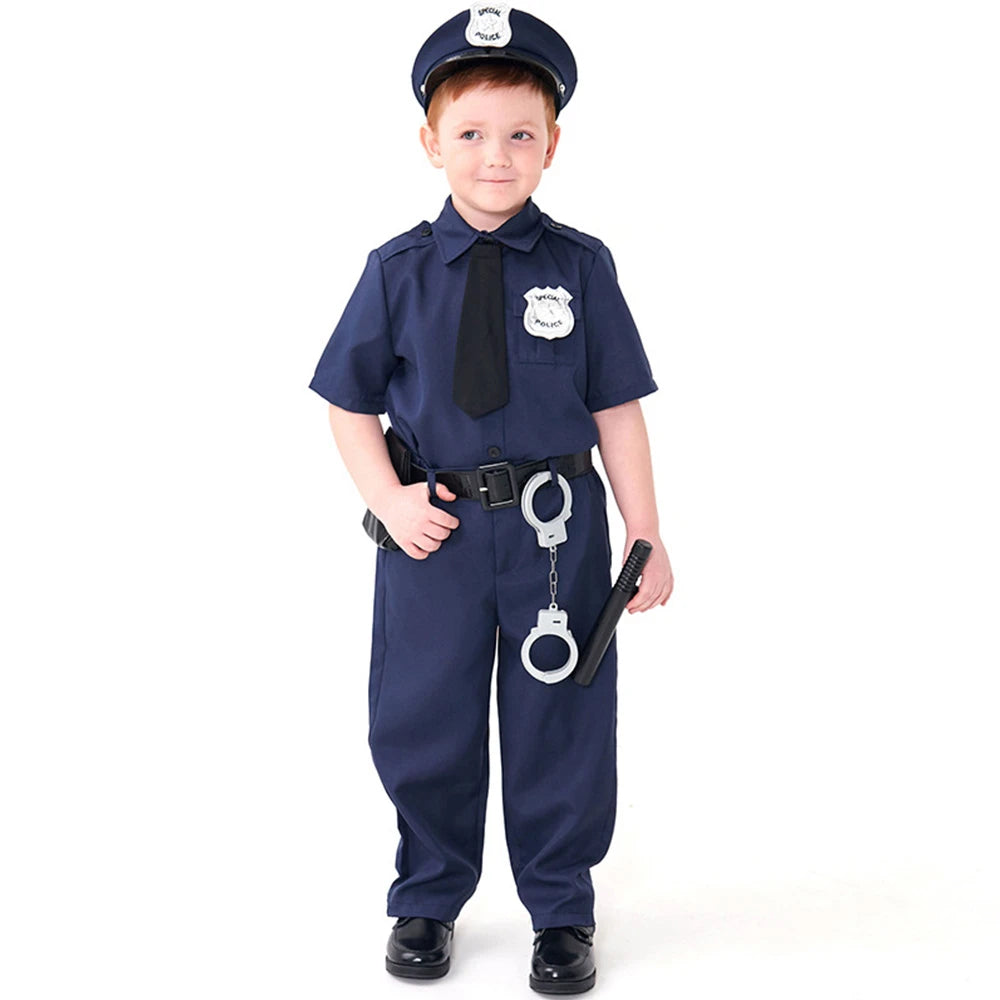 Tiny Cuddling Blue Police Officer Role-Play Costume with Props for Boys | 2024 Halloween Costume