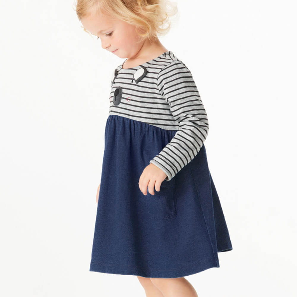 Girls' Striped Princess Dress - Autumn Collection with Adorable Bear Accents