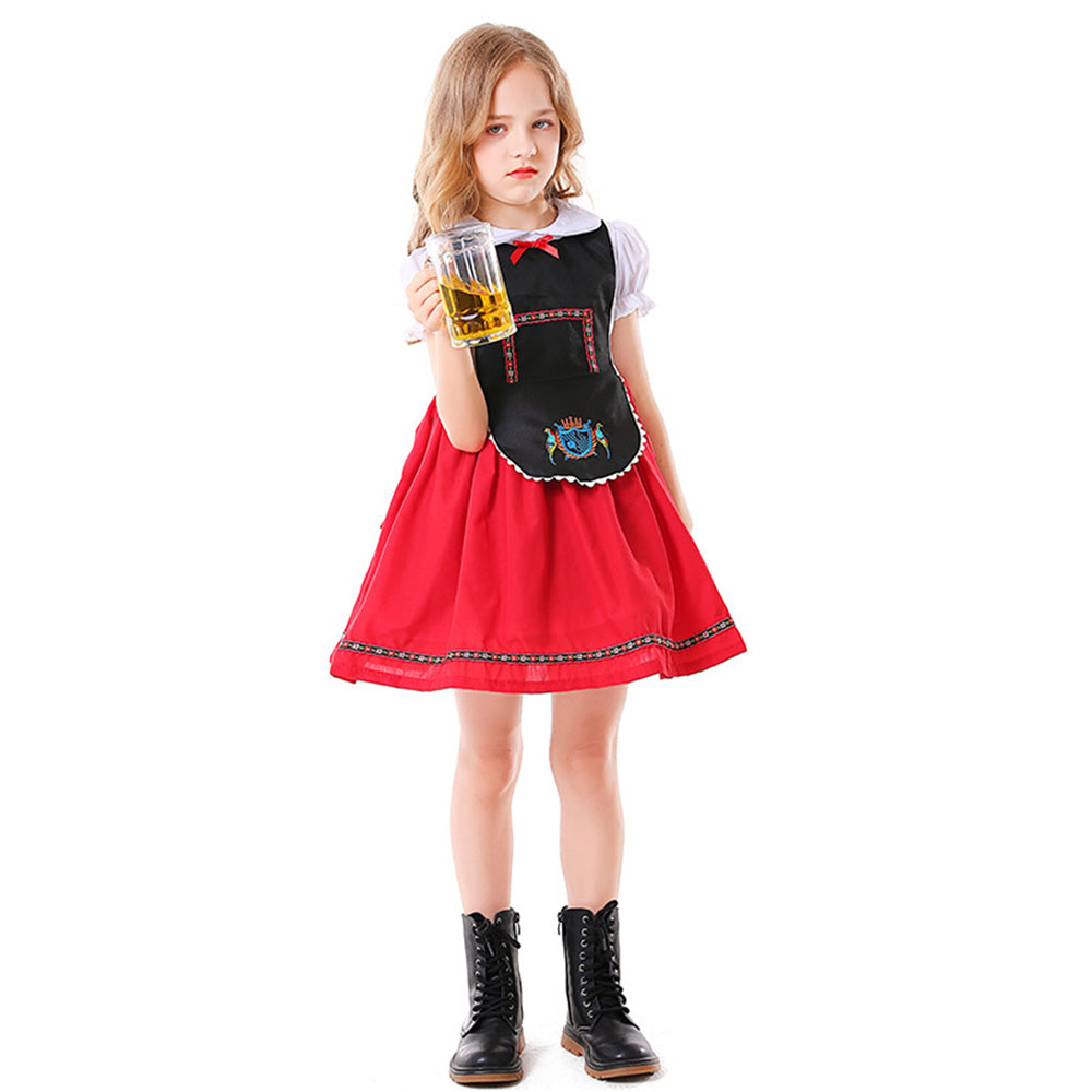 Tiny Cuddling Children's Oktoberfest Bavarian Costume - Red and Black Embroidered Dress