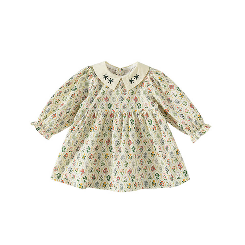 Korean Style Floral Print Dress for Girls - Spring & Fall Collection