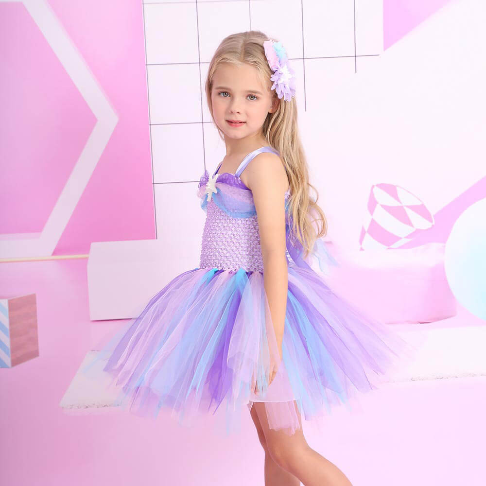 Enchanting Mermaid Starfish Tutu Dress - Girls' Princess Mesh Tulle Dress for Party and Performance