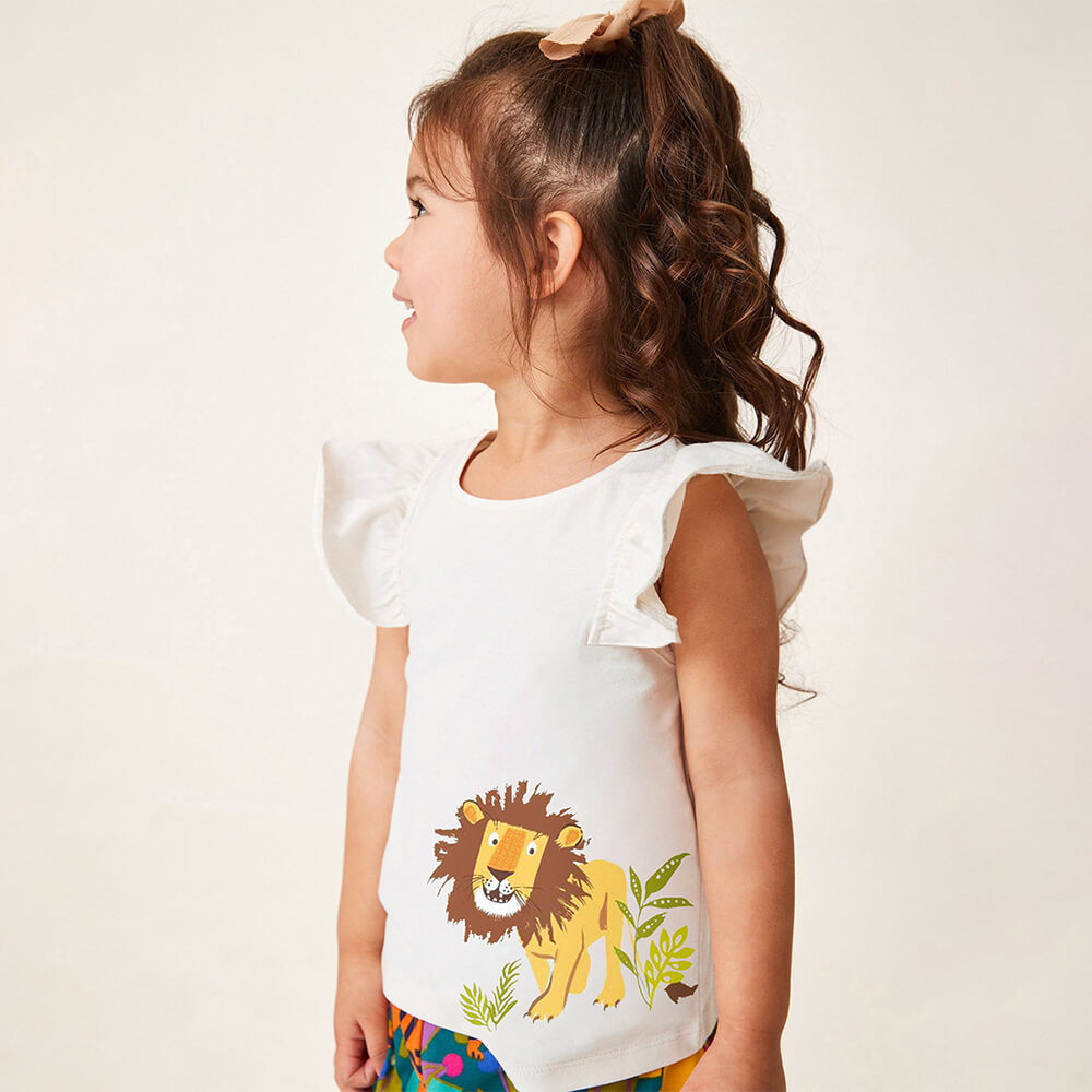 Jungle Majesty Ruffle Sleeve Cotton Tee for Girls - Summer Wild Collection
