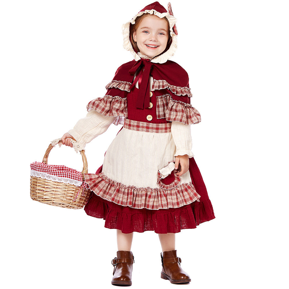 Tiny Cuddling Children's Little Red Riding Hood Costume - Perfect for Stage Plays and Christmas Celebrations