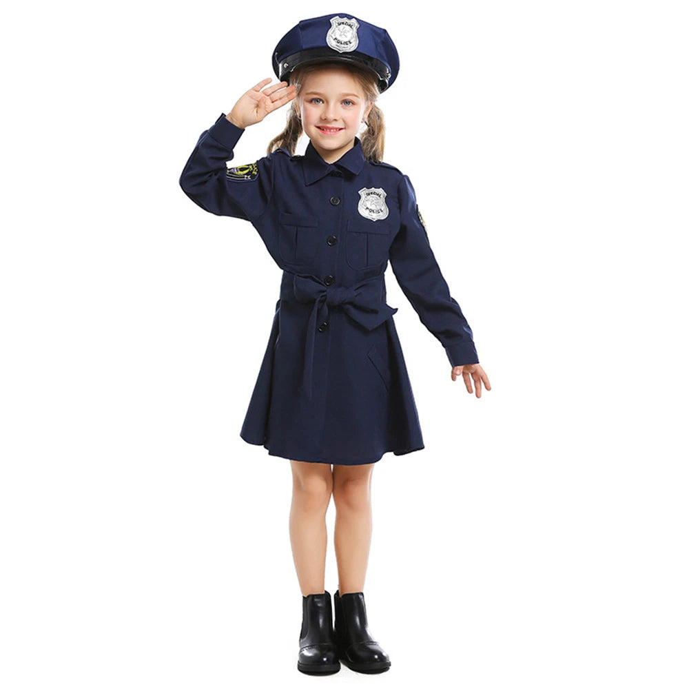 Tiny Cuddling Slim-fit Long Sleeve Police Dress for Girls | 2024 Halloween Costume