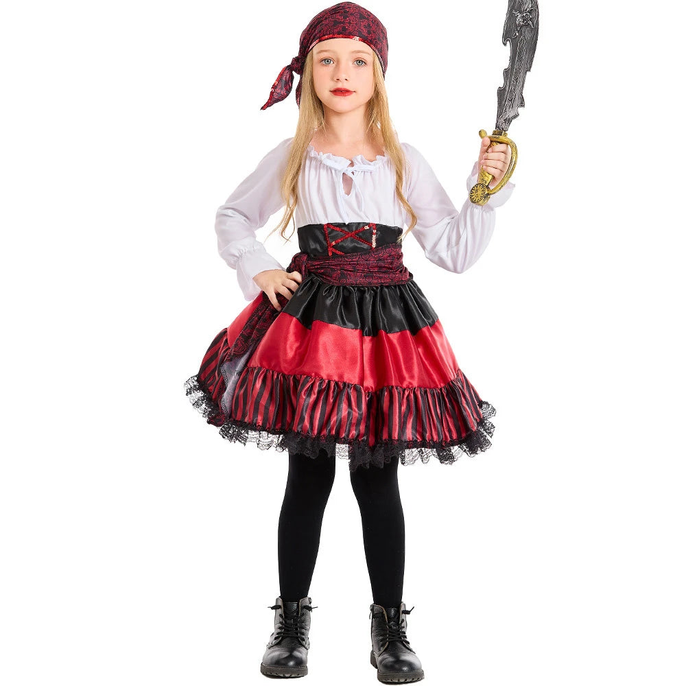 Tiny Cuddling Red Striped Lace Pirate Family Matching Costume | 2024 Halloween Costume