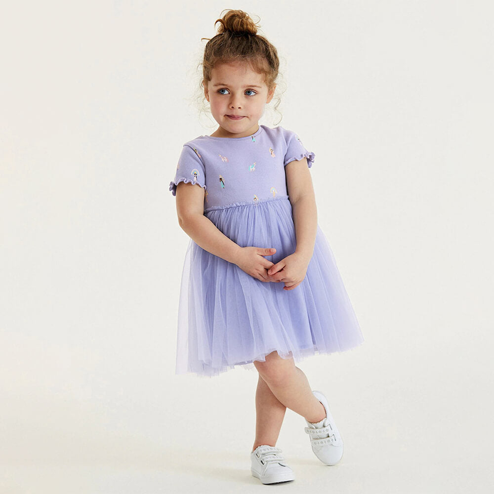 Lavender Whimsy - Cartoon Tulle Princess Dress for Girls